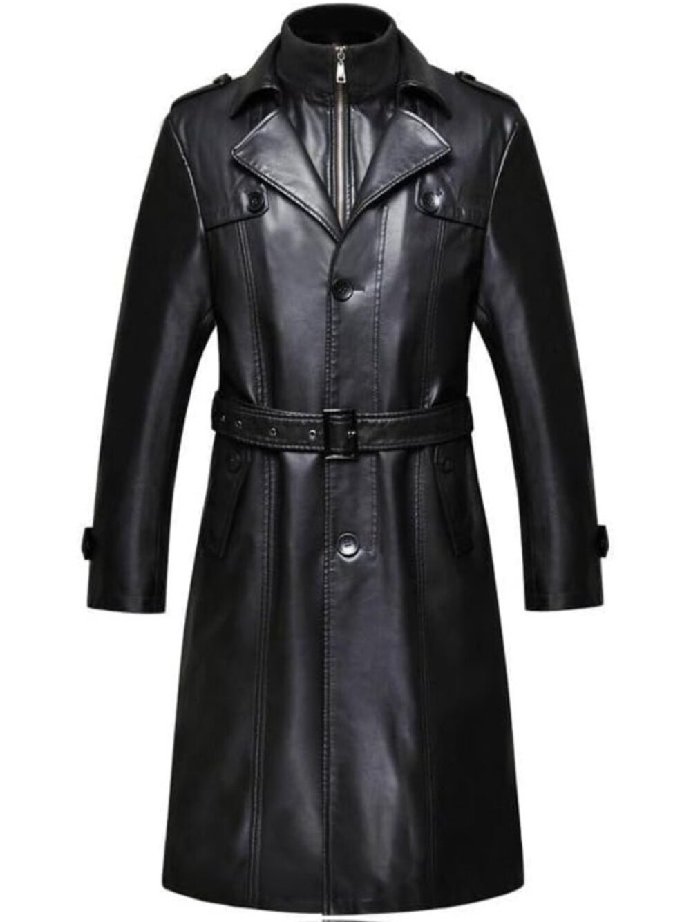 Stylish Men's Thick Long Trench Coat Faux Leather Jacket Parka - Warm & Trendy